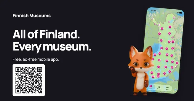 Phone app and all of Finland — night · With QR code