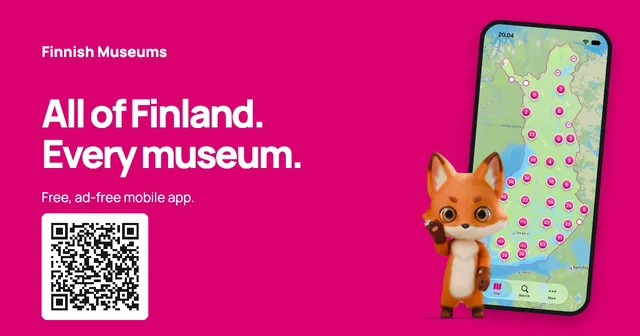 Phone app and all of Finland — pink · With QR code