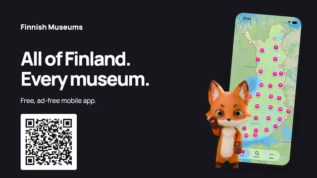 Phone app and all of Finland — night · With QR code