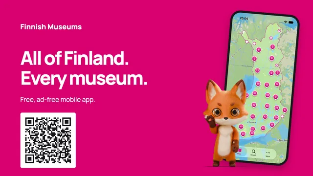 Phone app and all of Finland — pink · With QR code