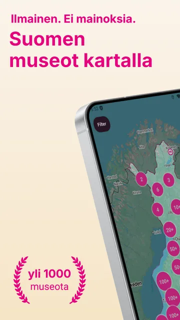 Sovelluksen karttanäkymä, koko Suomi klustereina